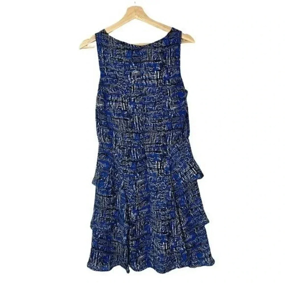Banana Republic Blue & Black Brushstroke Layered Fit & Flare Mini Dress 6 - Picture 2 of 5